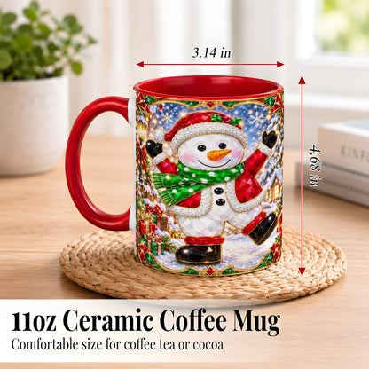 #pl[11oz|Red] Christmas Snowman Coffee Mug, Holiday Snowman Mug, Ceramic Cup