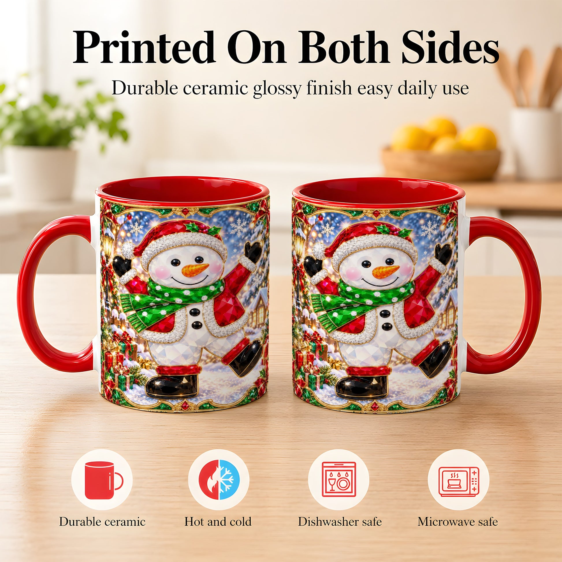 #pl[11oz|Red] Christmas Snowman Coffee Mug, Holiday Snowman Mug, Ceramic Cup
