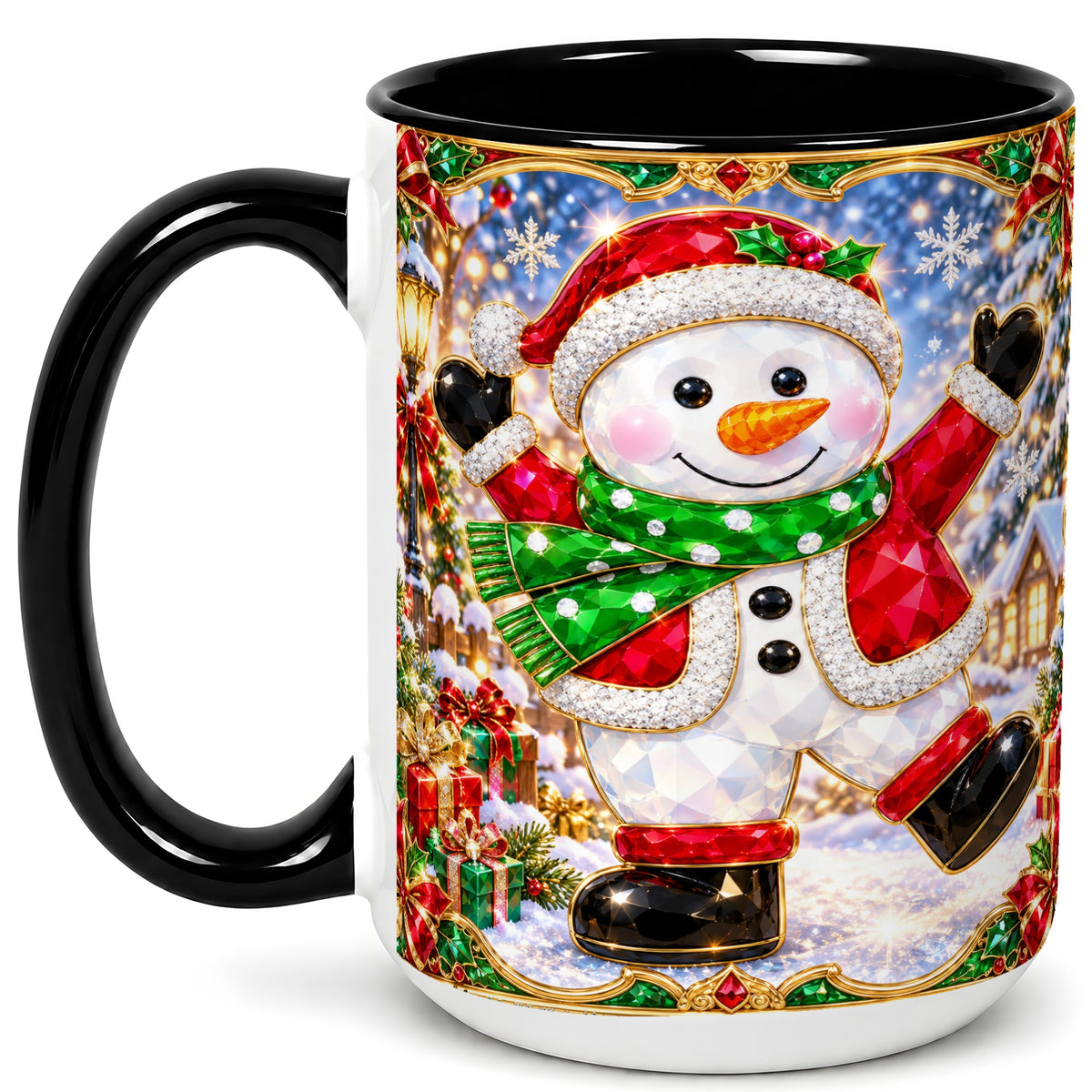 #pl[15oz|Black] Christmas Snowman Coffee Mug, Holiday Snowman Mug, Ceramic Cup