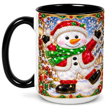 #pl[15oz|Black] Christmas Snowman Coffee Mug, Holiday Snowman Mug, Ceramic Cup