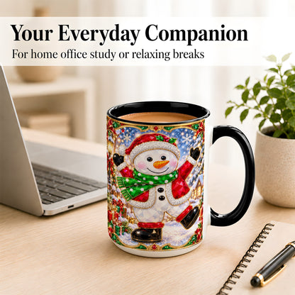 #pl[15oz|Black] Christmas Snowman Coffee Mug, Holiday Snowman Mug, Ceramic Cup