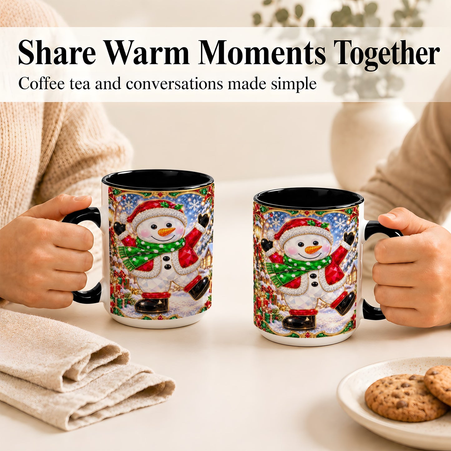 #pl[15oz|Black] Christmas Snowman Coffee Mug, Holiday Snowman Mug, Ceramic Cup