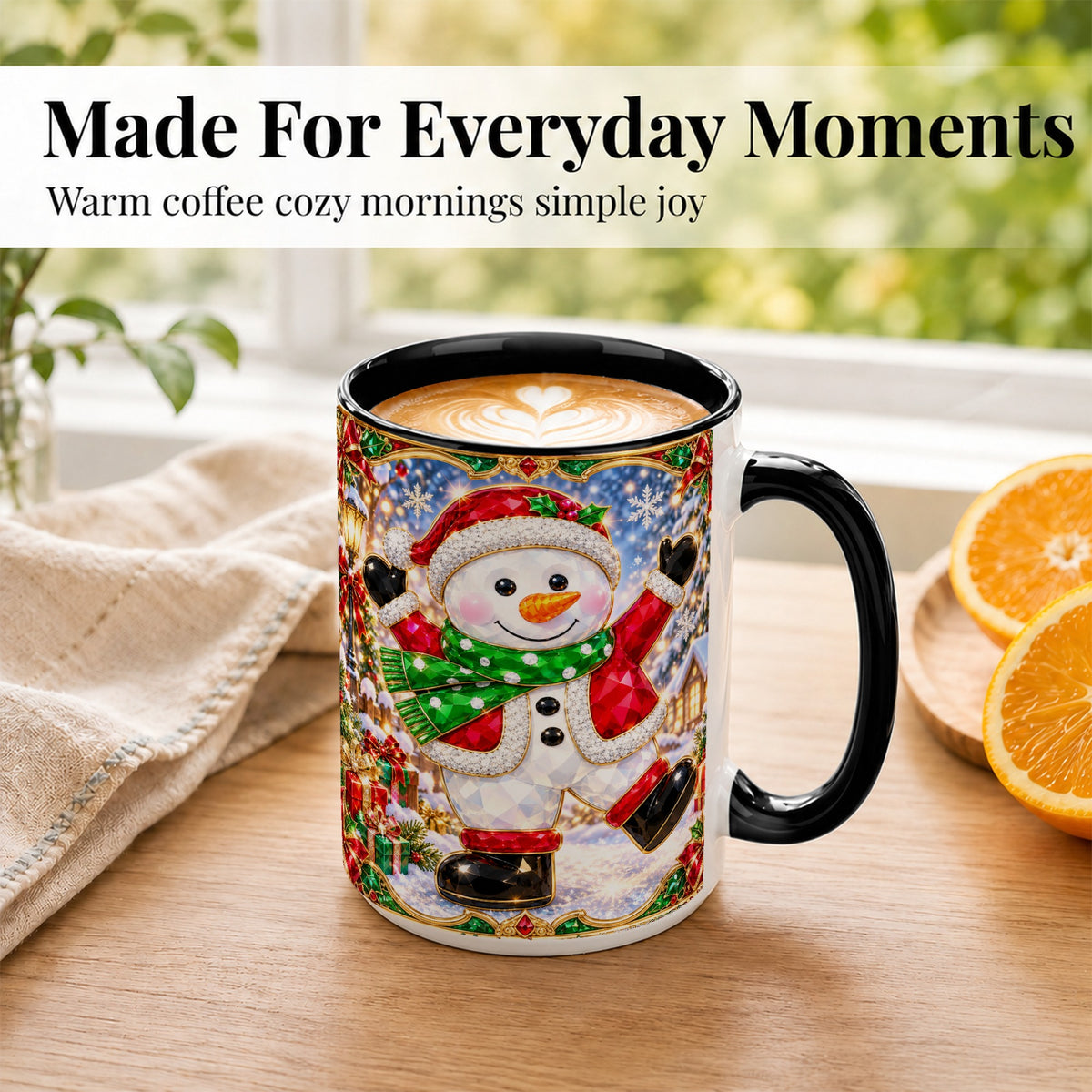 #pl[15oz|Black] Christmas Snowman Coffee Mug, Holiday Snowman Mug, Ceramic Cup