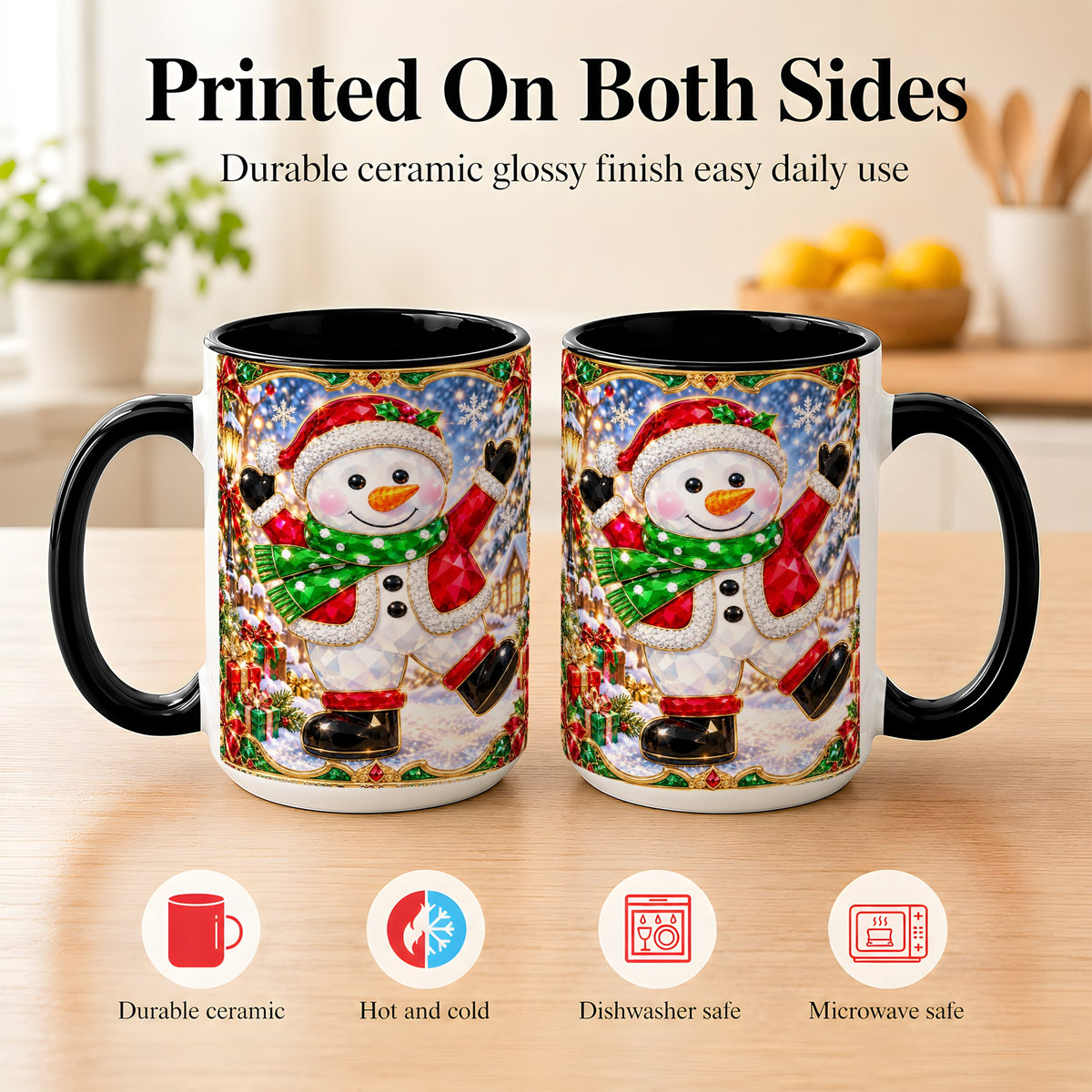 #pl[15oz|Black] Christmas Snowman Coffee Mug, Holiday Snowman Mug, Ceramic Cup