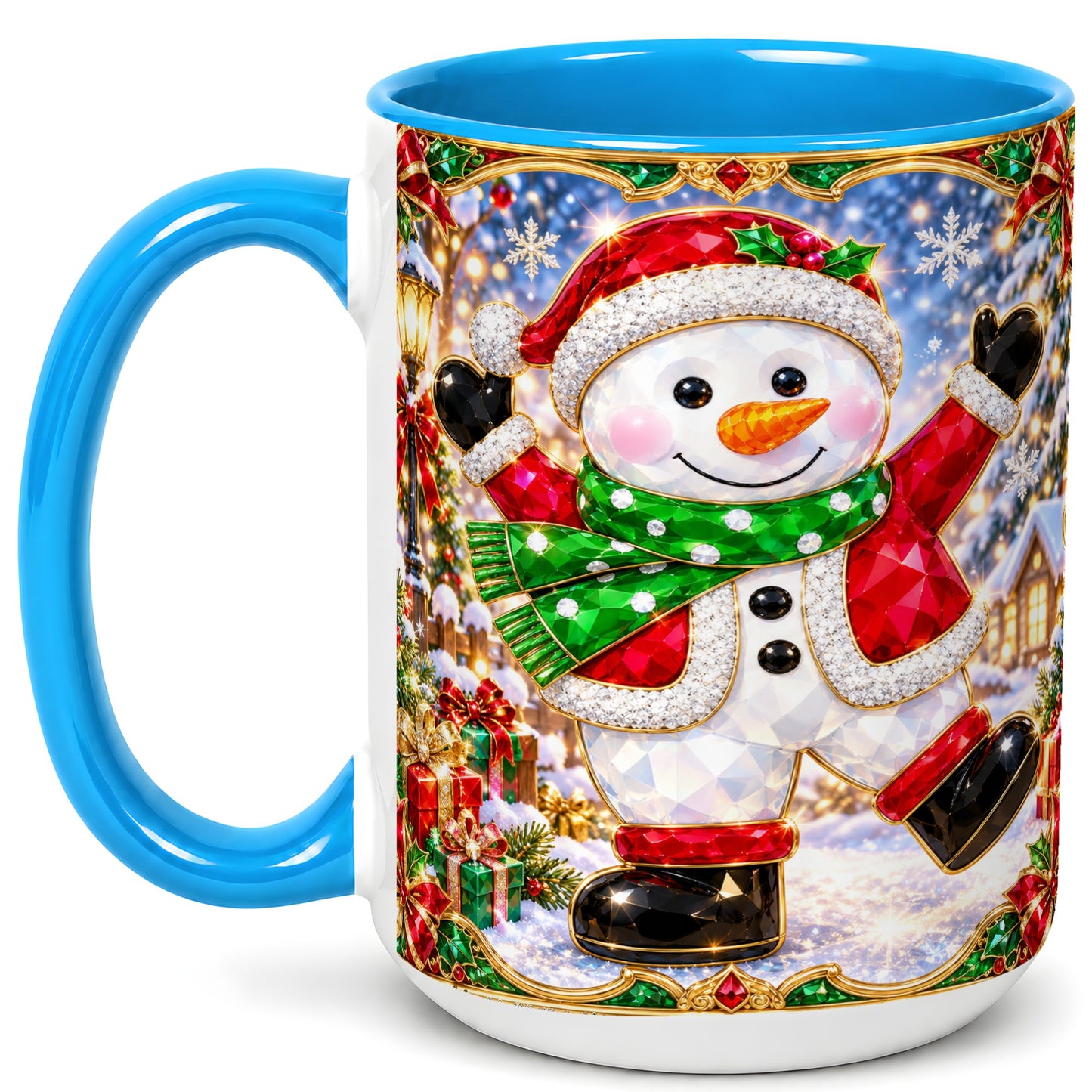 #pl[15oz|Blue] Christmas Snowman Coffee Mug, Holiday Snowman Mug, Ceramic Cup