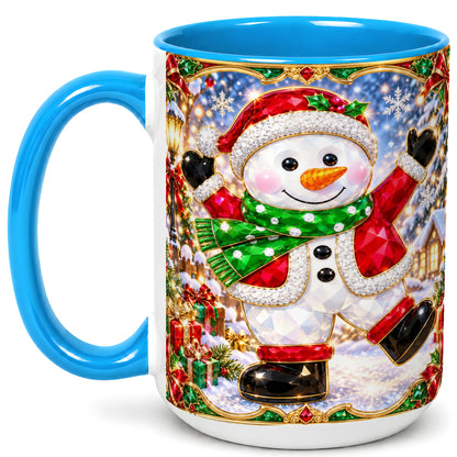 #pl[15oz|Blue] Christmas Snowman Coffee Mug, Holiday Snowman Mug, Ceramic Cup