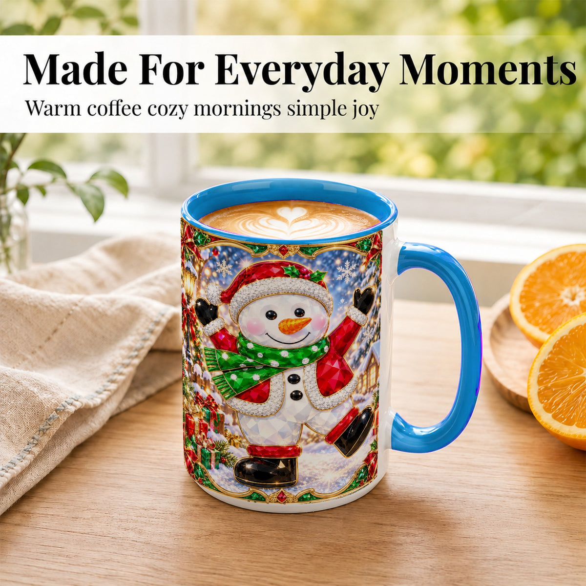 #pl[15oz|Blue] Christmas Snowman Coffee Mug, Holiday Snowman Mug, Ceramic Cup
