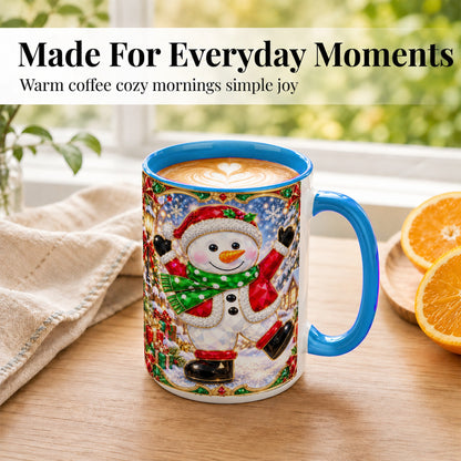 #pl[15oz|Blue] Christmas Snowman Coffee Mug, Holiday Snowman Mug, Ceramic Cup