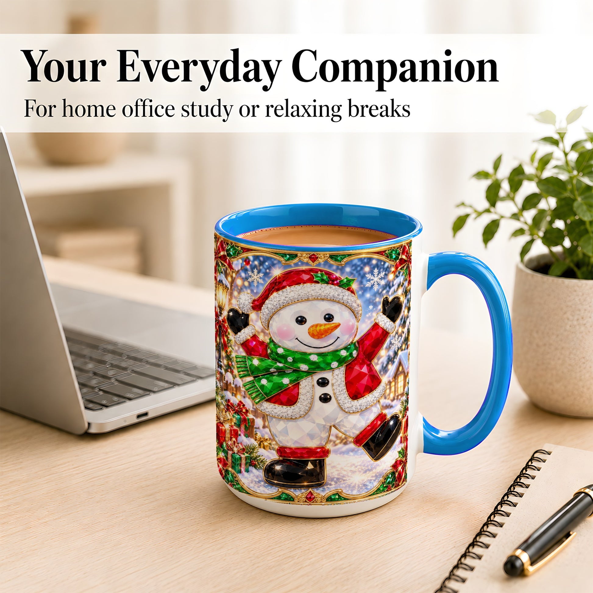 #pl[15oz|Blue] Christmas Snowman Coffee Mug, Holiday Snowman Mug, Ceramic Cup