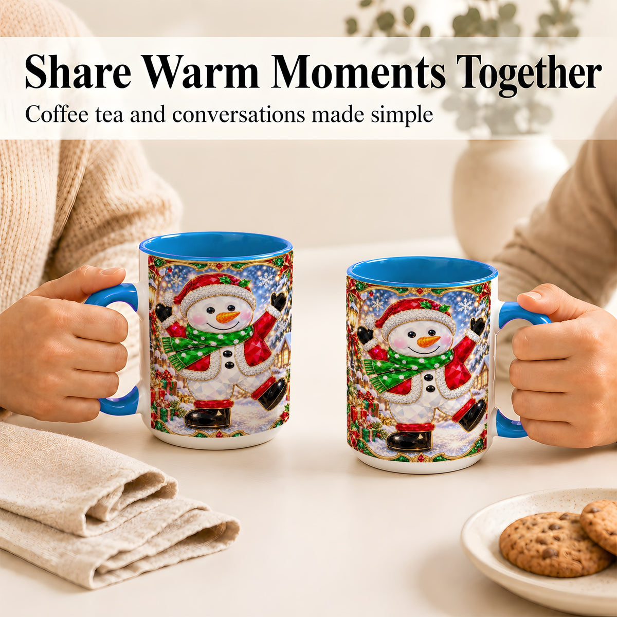 #pl[15oz|Blue] Christmas Snowman Coffee Mug, Holiday Snowman Mug, Ceramic Cup