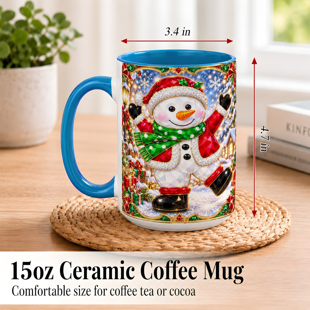 #pl[15oz|Blue] Christmas Snowman Coffee Mug, Holiday Snowman Mug, Ceramic Cup