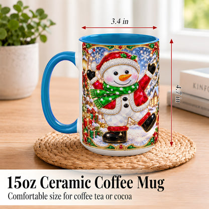 #pl[15oz|Blue] Christmas Snowman Coffee Mug, Holiday Snowman Mug, Ceramic Cup