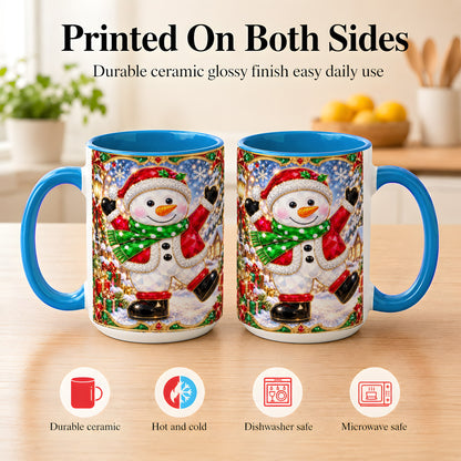 #pl[15oz|Blue] Christmas Snowman Coffee Mug, Holiday Snowman Mug, Ceramic Cup