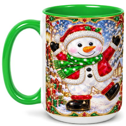 #pl[15oz|Green] Christmas Snowman Coffee Mug, Holiday Snowman Mug, Ceramic Cup