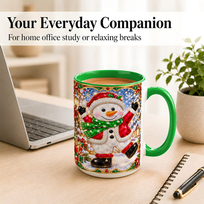 #pl[15oz|Green] Christmas Snowman Coffee Mug, Holiday Snowman Mug, Ceramic Cup