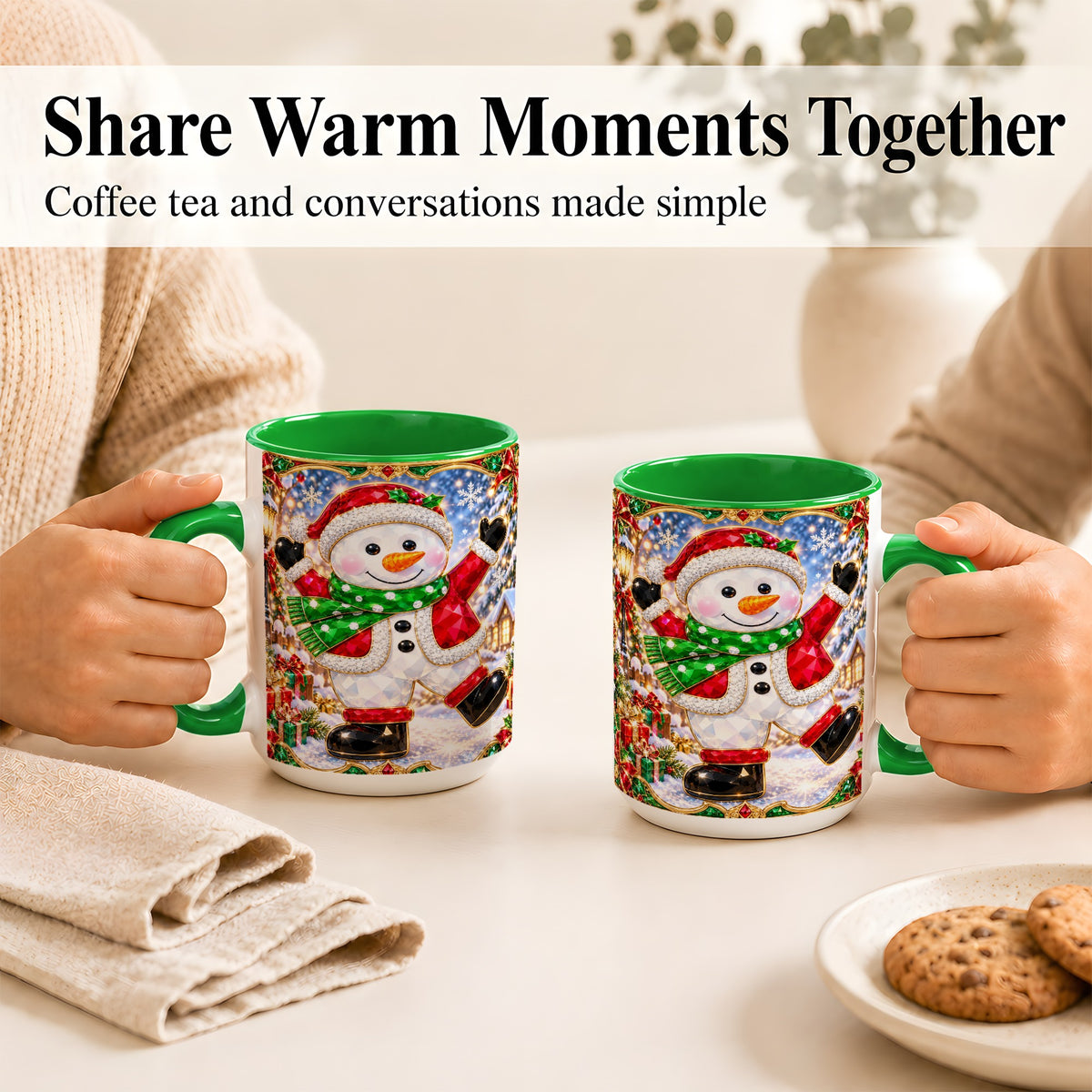 #pl[15oz|Green] Christmas Snowman Coffee Mug, Holiday Snowman Mug, Ceramic Cup