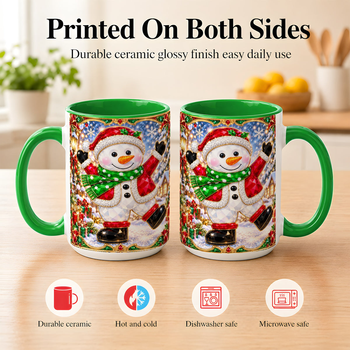 #pl[15oz|Green] Christmas Snowman Coffee Mug, Holiday Snowman Mug, Ceramic Cup
