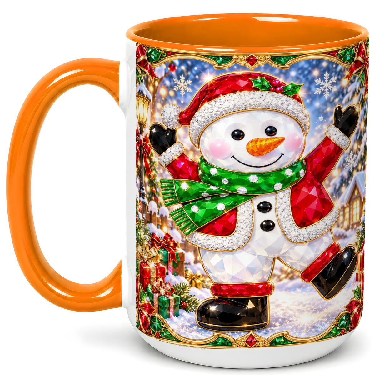 #pl[15oz|Orange] Christmas Snowman Coffee Mug, Holiday Snowman Mug, Ceramic Cup