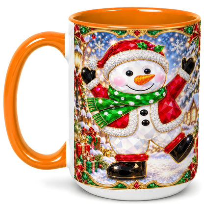 #pl[15oz|Orange] Christmas Snowman Coffee Mug, Holiday Snowman Mug, Ceramic Cup