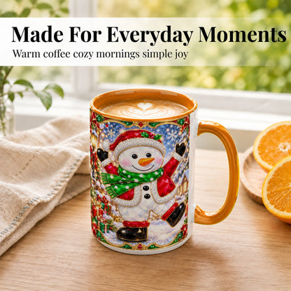#pl[15oz|Orange] Christmas Snowman Coffee Mug, Holiday Snowman Mug, Ceramic Cup