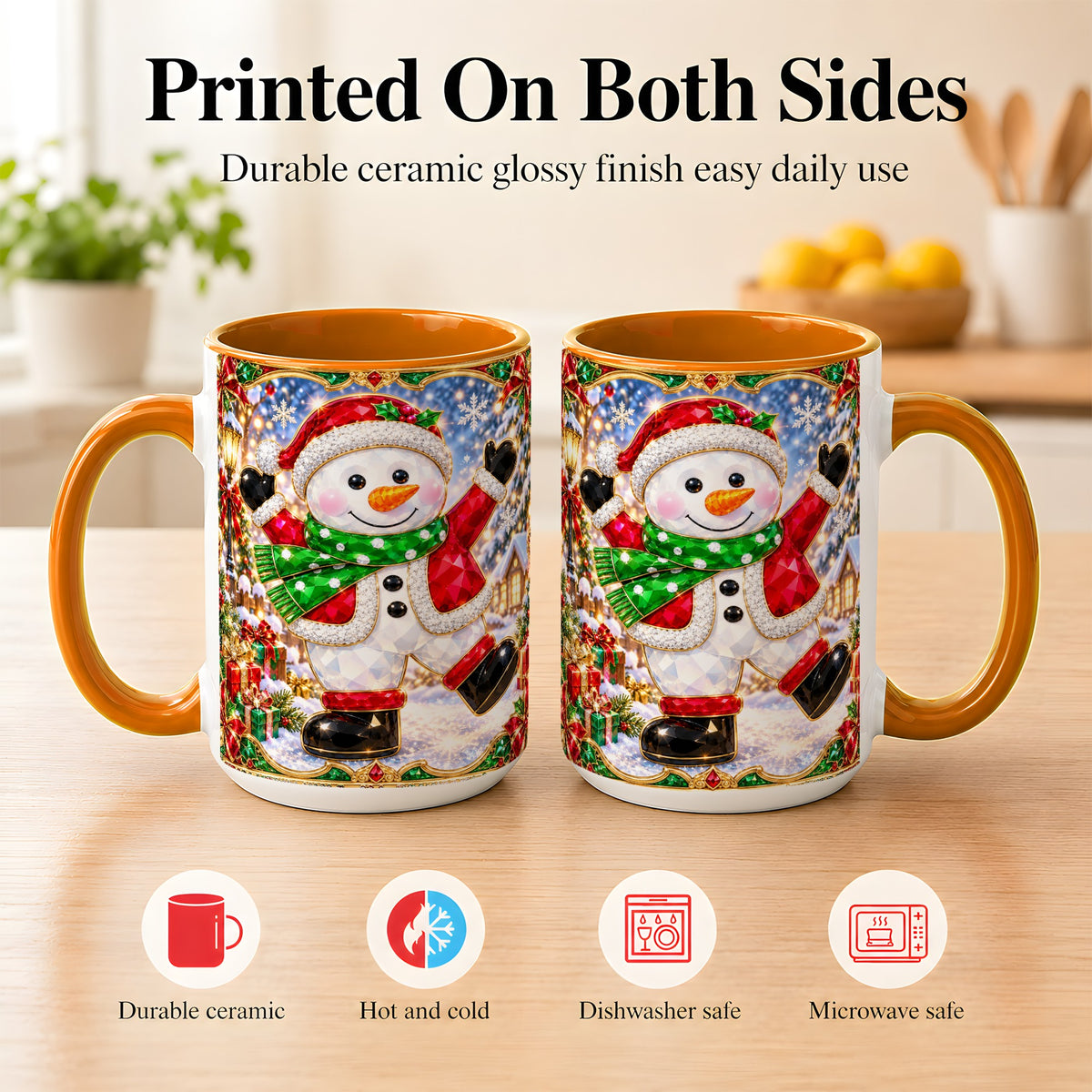#pl[15oz|Orange] Christmas Snowman Coffee Mug, Holiday Snowman Mug, Ceramic Cup