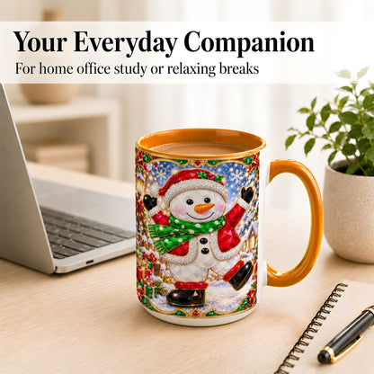 #pl[15oz|Orange] Christmas Snowman Coffee Mug, Holiday Snowman Mug, Ceramic Cup