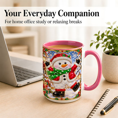 #pl[15oz|Pink] Christmas Snowman Coffee Mug, Holiday Snowman Mug, Ceramic Cup