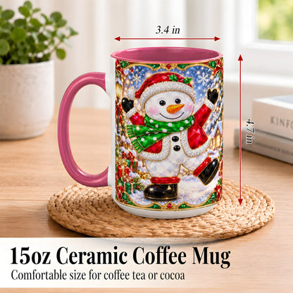 #pl[15oz|Pink] Christmas Snowman Coffee Mug, Holiday Snowman Mug, Ceramic Cup
