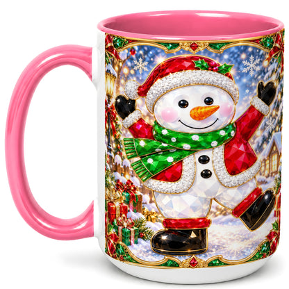 #pl[15oz|Pink] Christmas Snowman Coffee Mug, Holiday Snowman Mug, Ceramic Cup