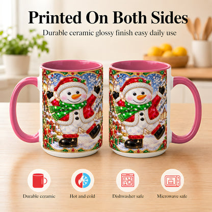 #pl[15oz|Pink] Christmas Snowman Coffee Mug, Holiday Snowman Mug, Ceramic Cup
