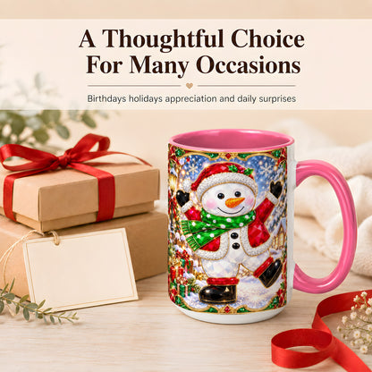 #pl[15oz|Pink] Christmas Snowman Coffee Mug, Holiday Snowman Mug, Ceramic Cup