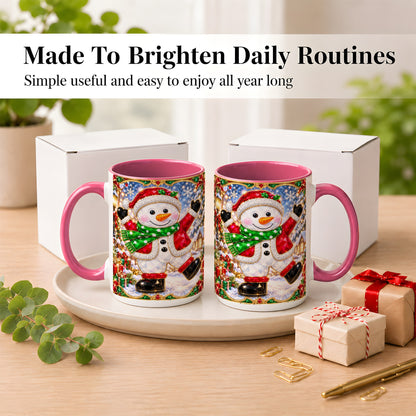 #pl[15oz|Pink] Christmas Snowman Coffee Mug, Holiday Snowman Mug, Ceramic Cup