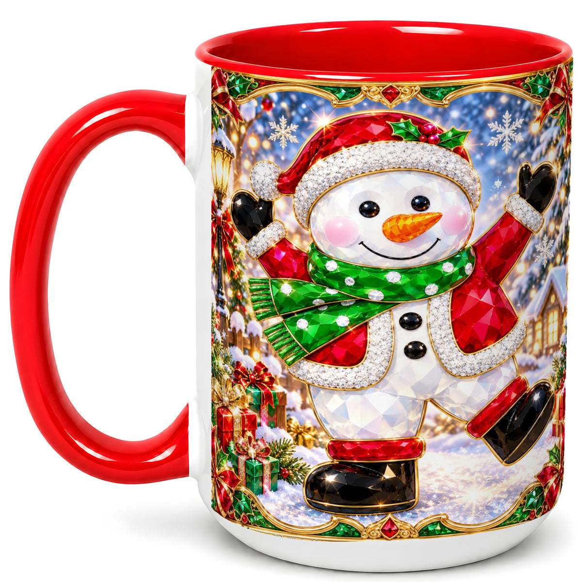#pl[15oz|Red] Christmas Snowman Coffee Mug, Holiday Snowman Mug, Ceramic Cup