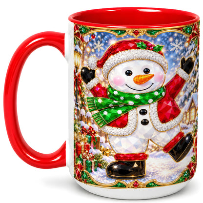 #pl[15oz|Red] Christmas Snowman Coffee Mug, Holiday Snowman Mug, Ceramic Cup