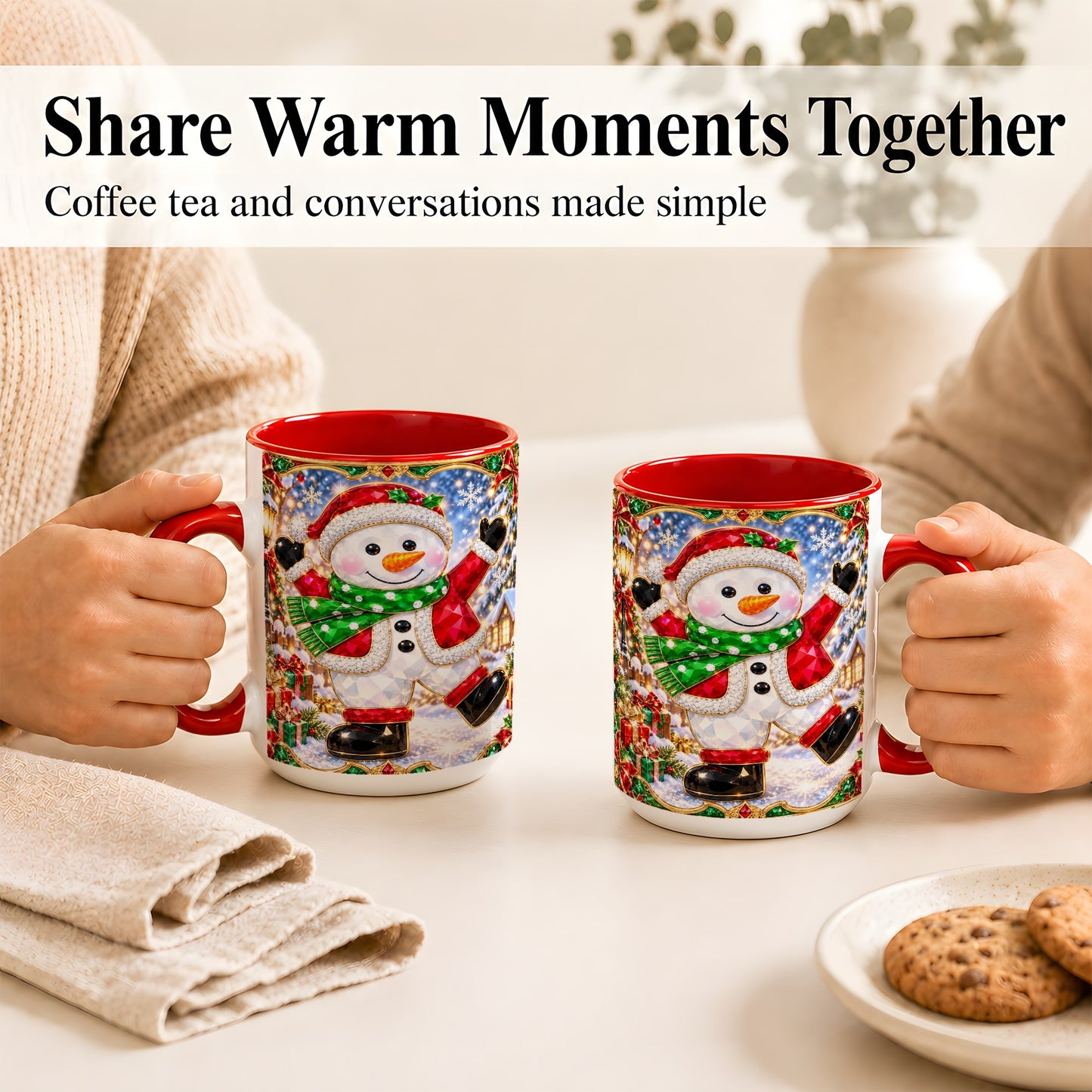 #pl[15oz|Red] Christmas Snowman Coffee Mug, Holiday Snowman Mug, Ceramic Cup
