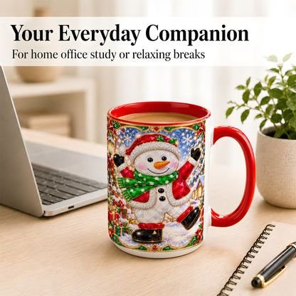 #pl[15oz|Red] Christmas Snowman Coffee Mug, Holiday Snowman Mug, Ceramic Cup