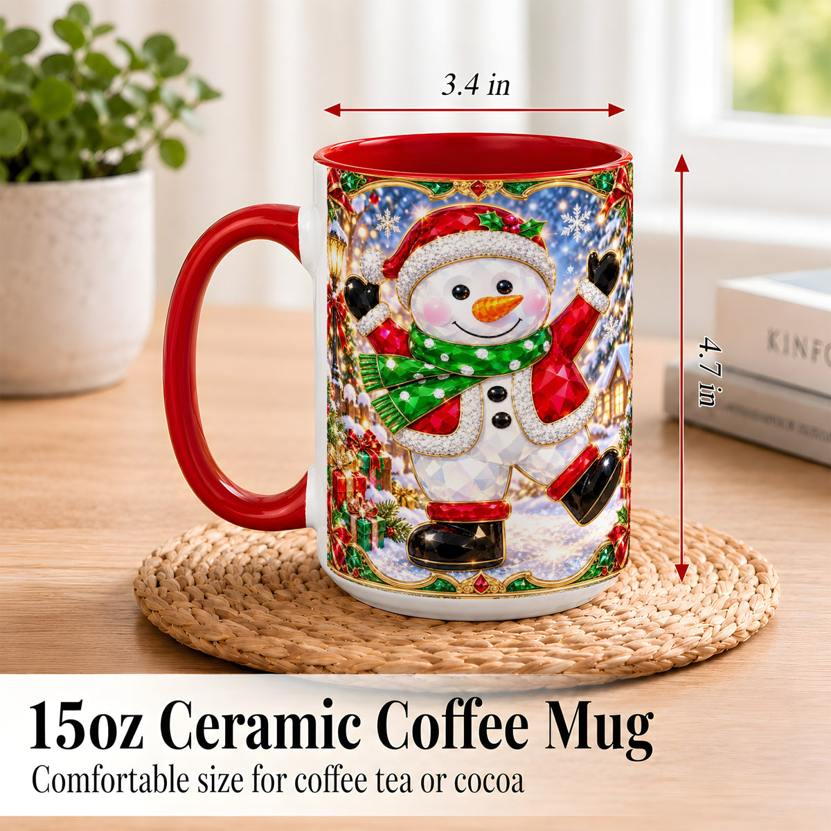#pl[15oz|Red] Christmas Snowman Coffee Mug, Holiday Snowman Mug, Ceramic Cup