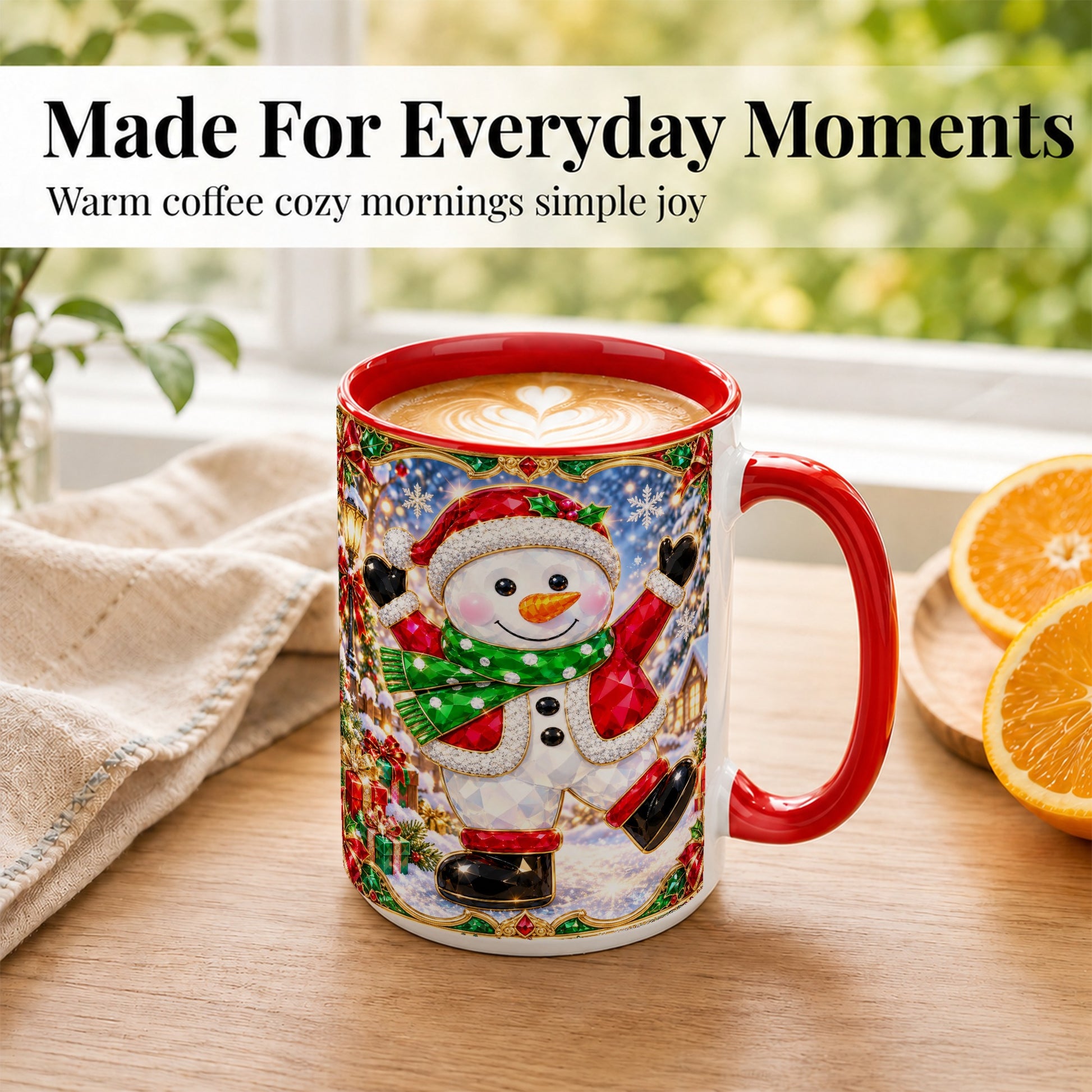 #pl[15oz|Red] Christmas Snowman Coffee Mug, Holiday Snowman Mug, Ceramic Cup