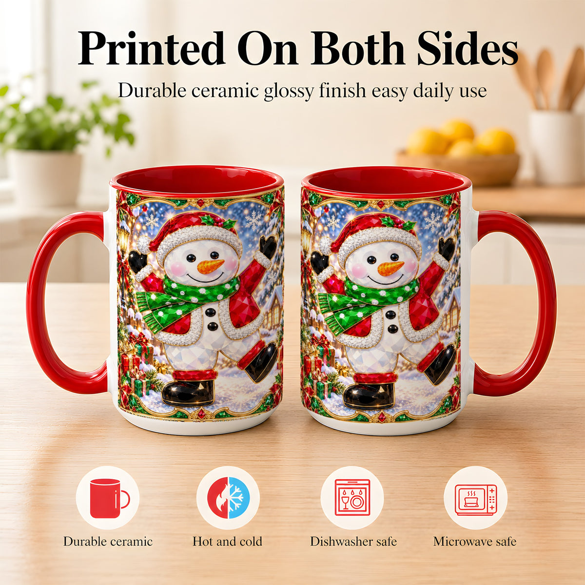 #pl[15oz|Red] Christmas Snowman Coffee Mug, Holiday Snowman Mug, Ceramic Cup