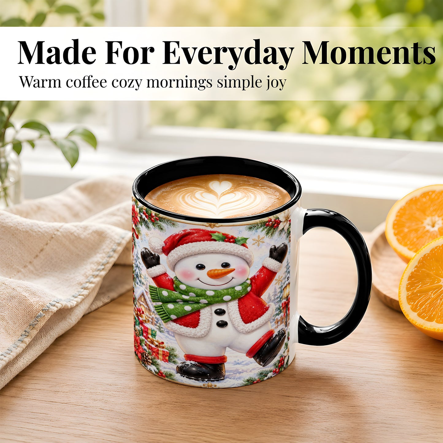 #pl[11oz|Black] Christmas Snowman Coffee Mug, Festive Snowman Mug, Ceramic Cup