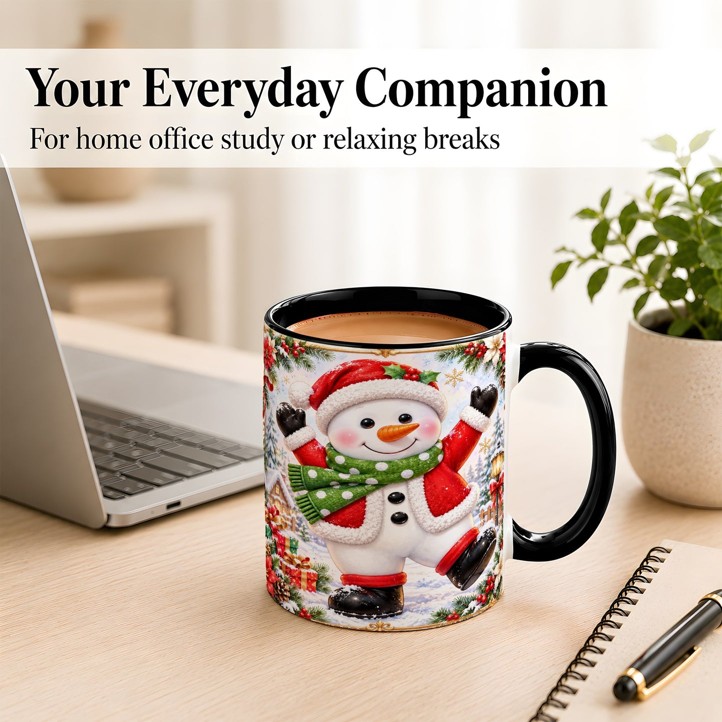 #pl[11oz|Black] Christmas Snowman Coffee Mug, Festive Snowman Mug, Ceramic Cup