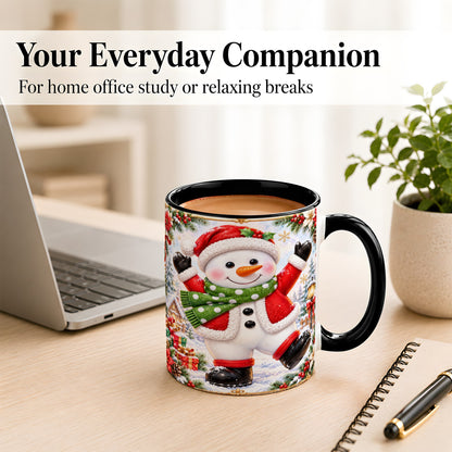 #pl[11oz|Black] Christmas Snowman Coffee Mug, Festive Snowman Mug, Ceramic Cup