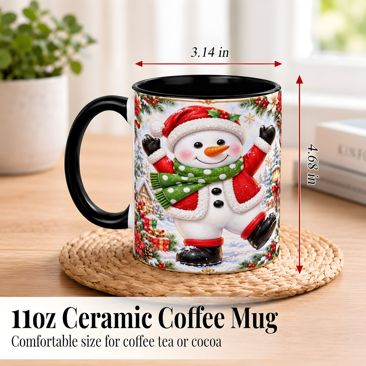 #pl[11oz|Black] Christmas Snowman Coffee Mug, Festive Snowman Mug, Ceramic Cup
