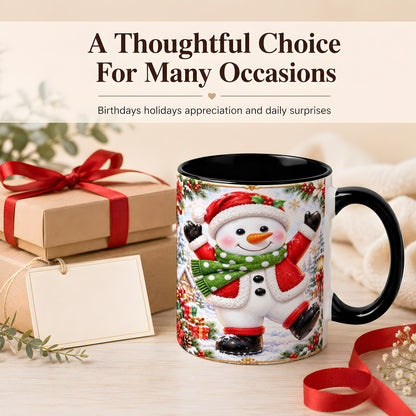 #pl[11oz|Black] Christmas Snowman Coffee Mug, Festive Snowman Mug, Ceramic Cup