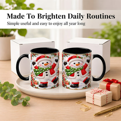 #pl[11oz|Black] Christmas Snowman Coffee Mug, Festive Snowman Mug, Ceramic Cup