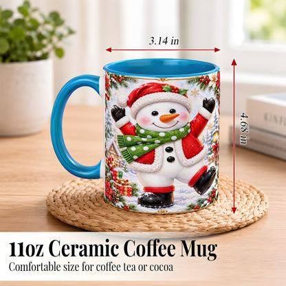 #pl[11oz|Blue] Christmas Snowman Coffee Mug, Festive Snowman Mug, Ceramic Cup