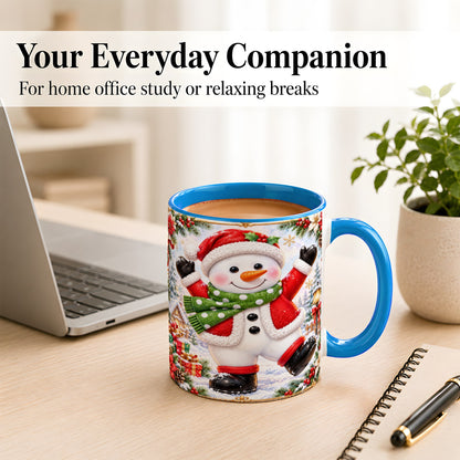 #pl[11oz|Blue] Christmas Snowman Coffee Mug, Festive Snowman Mug, Ceramic Cup