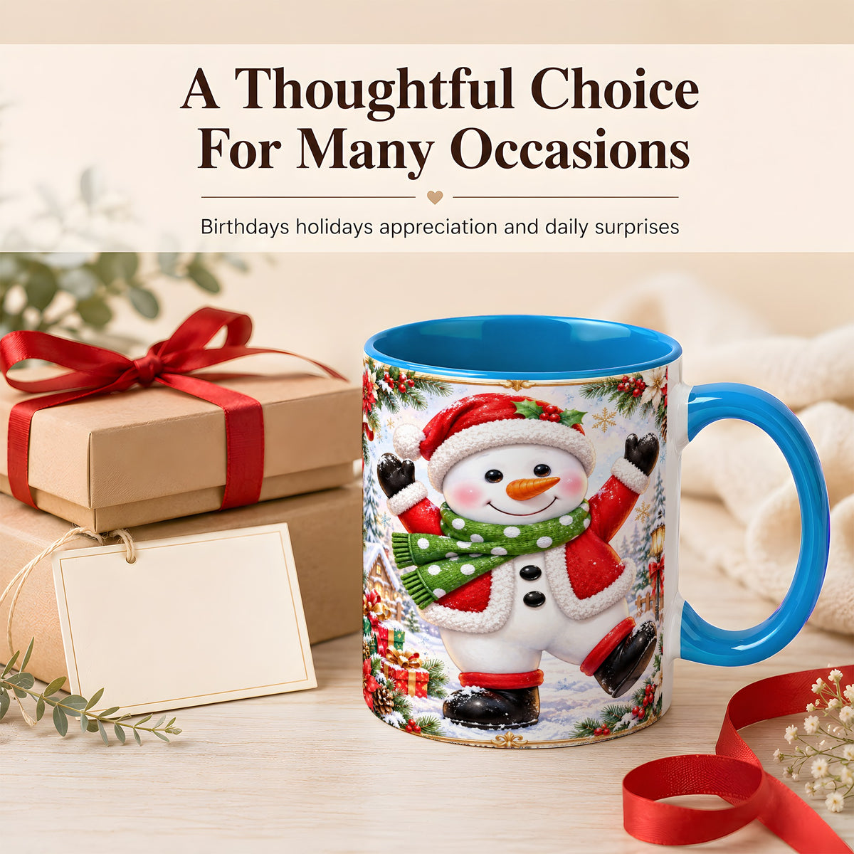 #pl[11oz|Blue] Christmas Snowman Coffee Mug, Festive Snowman Mug, Ceramic Cup