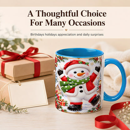 #pl[11oz|Blue] Christmas Snowman Coffee Mug, Festive Snowman Mug, Ceramic Cup