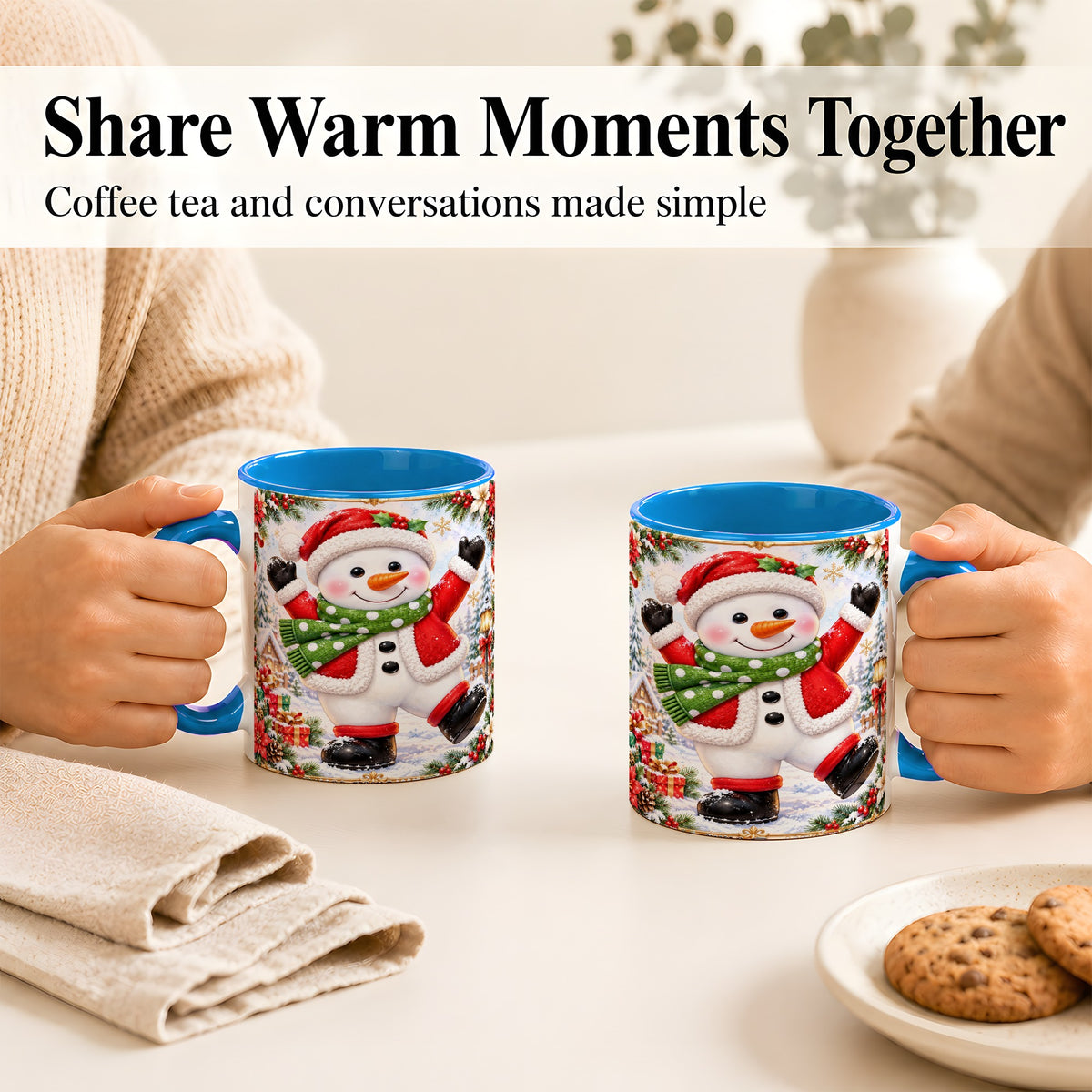 #pl[11oz|Blue] Christmas Snowman Coffee Mug, Festive Snowman Mug, Ceramic Cup